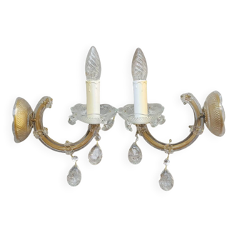 Paire appliques pampille en verre de murano, mid-century, Trévise, Italie