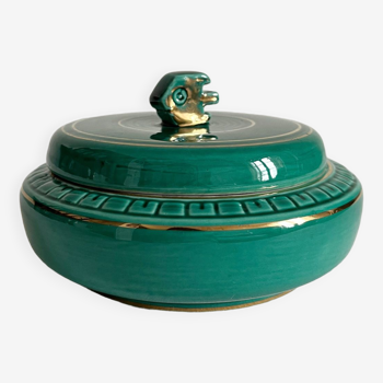 Boîte ronde en céramique verte vintage années 50
