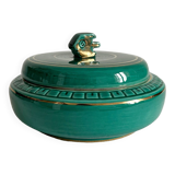 Vintage green ceramic round box from the 1950s