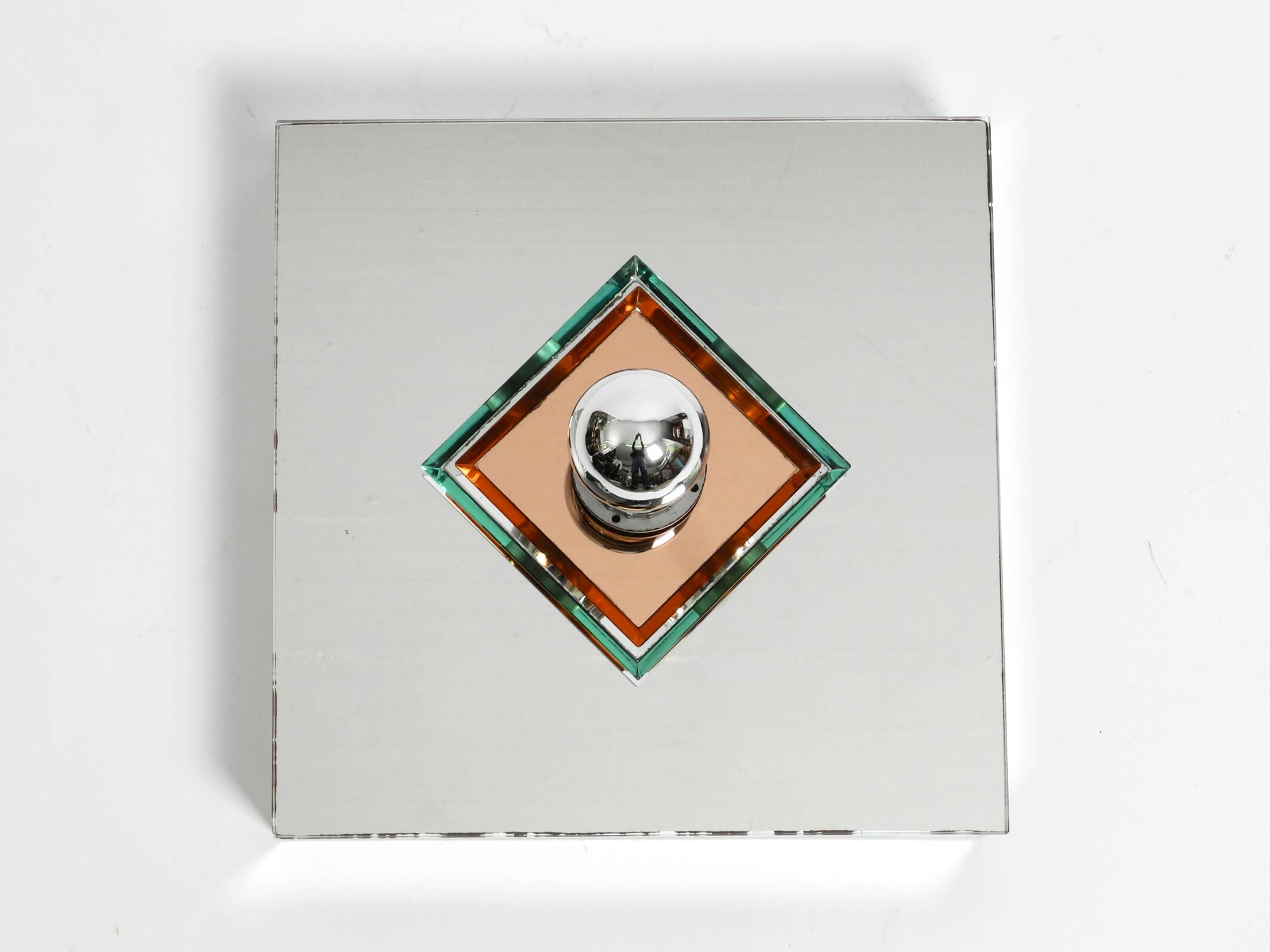 Stunning  large 1980s Italian mirror ceiling lamp in Postmodern design