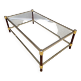 Gold glass coffee table with tobacco-colored legs, 1970s design