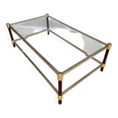 Table basse dorée verre et pieds tabac design 1970