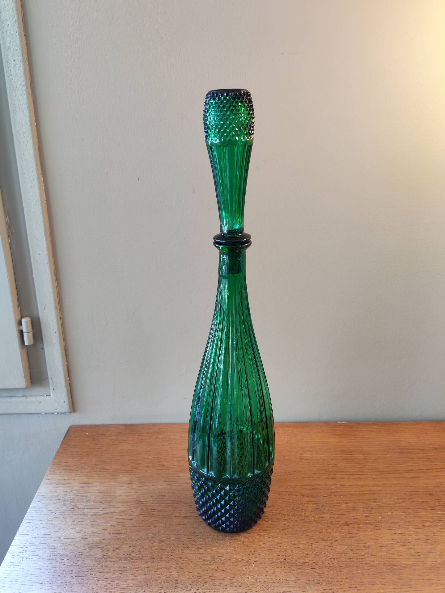 Large vintage Empoli carafe from Italy in green glass.