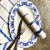 Plat ovale Sarreguemines en faïence bleue, service "Corbeille"
