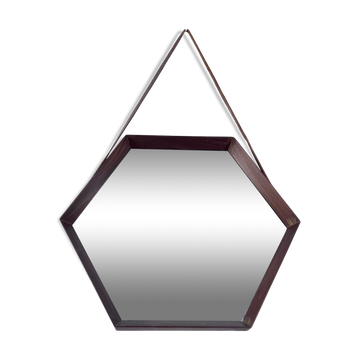 Italian Mid-Century Hexagonal wood wall mirror