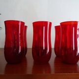 6 verres à eau verre soufflé vintage rouge rubis 1960