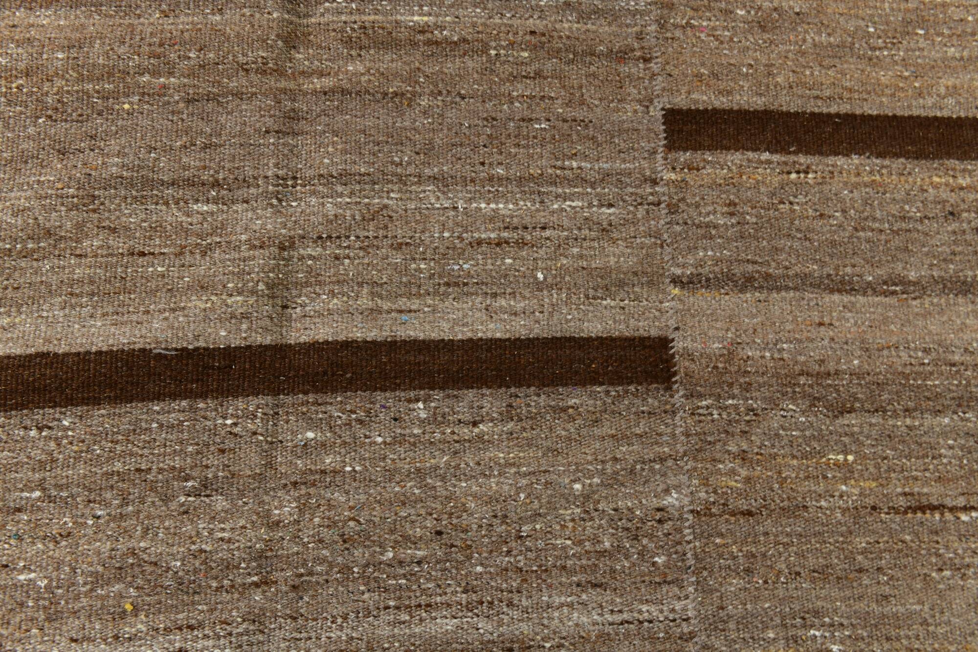 Dark Brown Striped Ethnic Kilim Rug, 224x297Cm