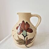 Speckled stoneware carafe with floral decoration signed - Vintage