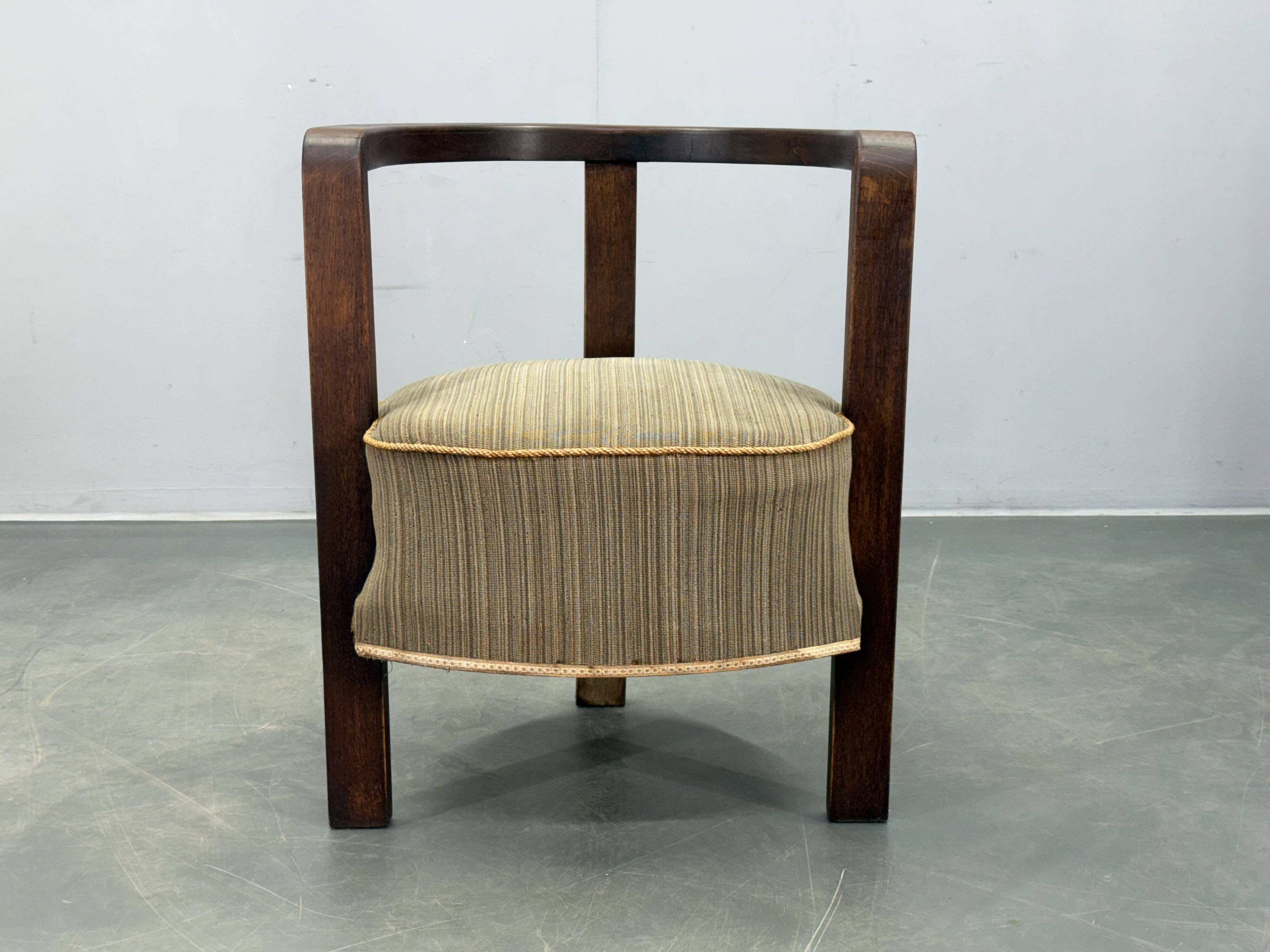 1930s Czech Art Deco Solid Oak Armchair