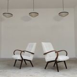 Pair of Jaroslav Smidek armchairs for Ton Bystrice restored in white buckle 1960