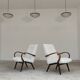 Pair of Jaroslav Smidek armchairs for Ton Bystrice, restored with white boucle, 1960.