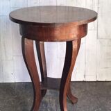Baroque side table in brown walnut, round inlaid top, circa 1890.