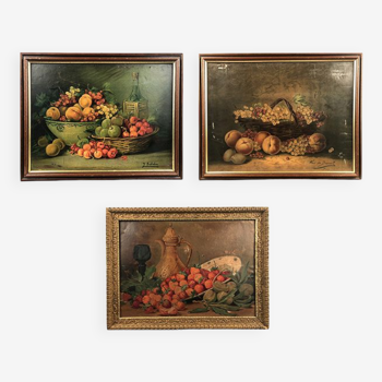 Series of three chromolithographs, still lifes after Alfred A. Brunel de Neuville and J. Rubel