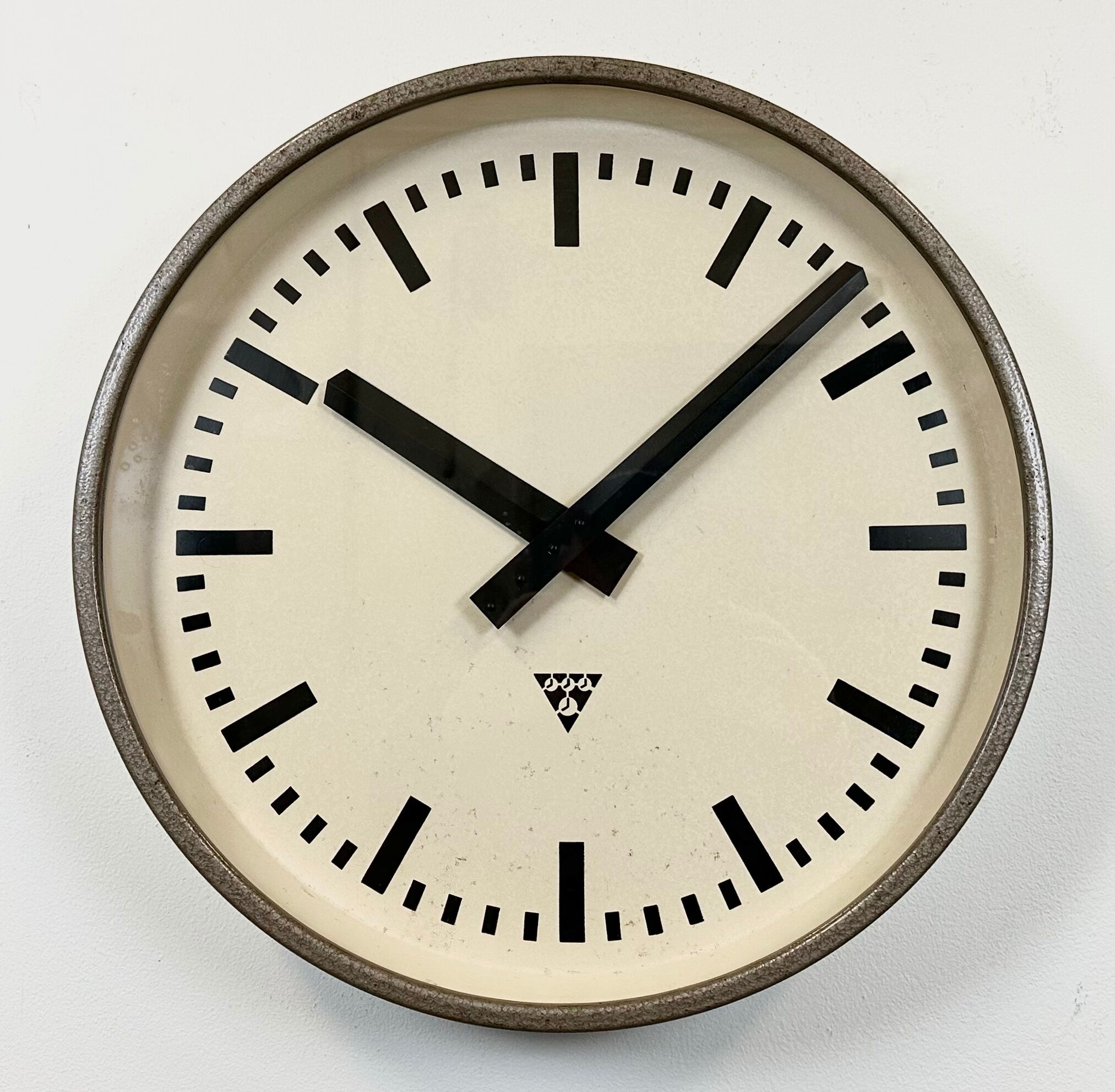 Brown industrial factory wall clock from Pragotron, 1960s