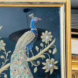 Embroidered peacock frame