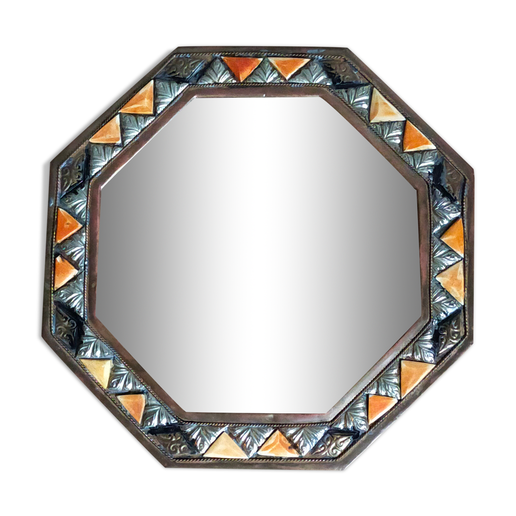 Miroir Mural Octogonal Design Art Déco - 40 X 30 Pouces - Cadre Bois Blanc & Noir - Neuf