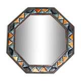Octagonal mirror to hang metal and vintage inlays