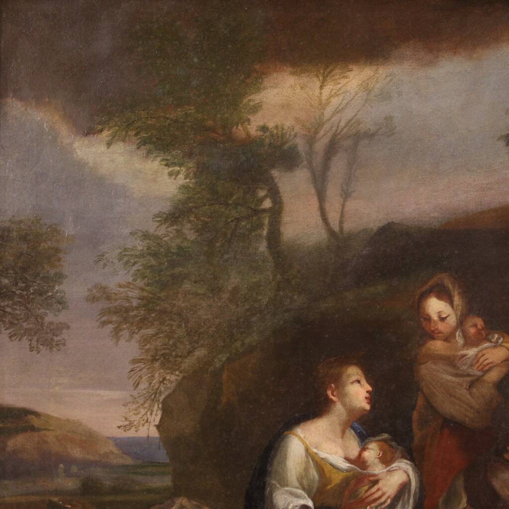 18th century Italian landscape painting with family scene