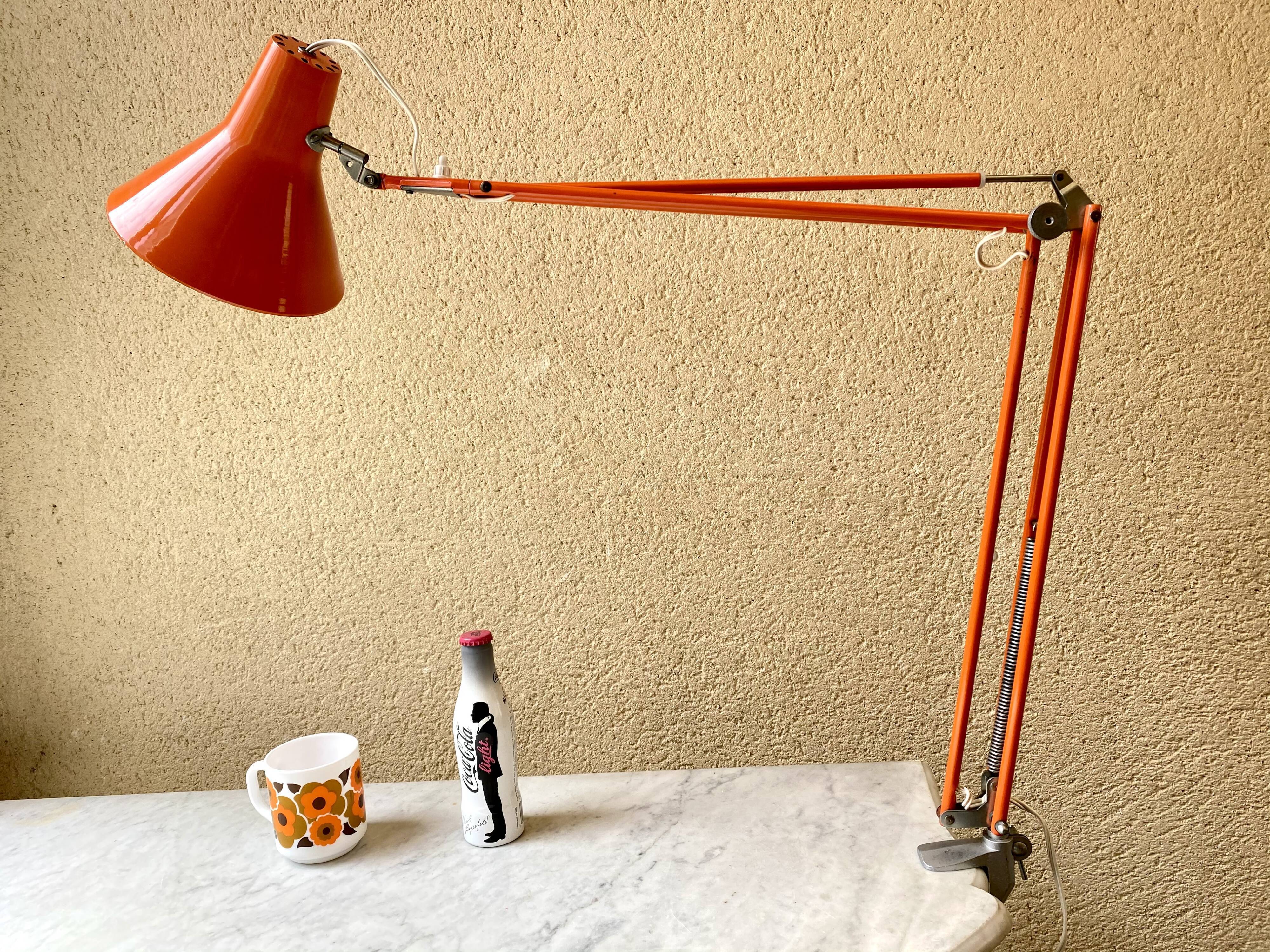 Office lamp architect aluminor France vintage 70s orange