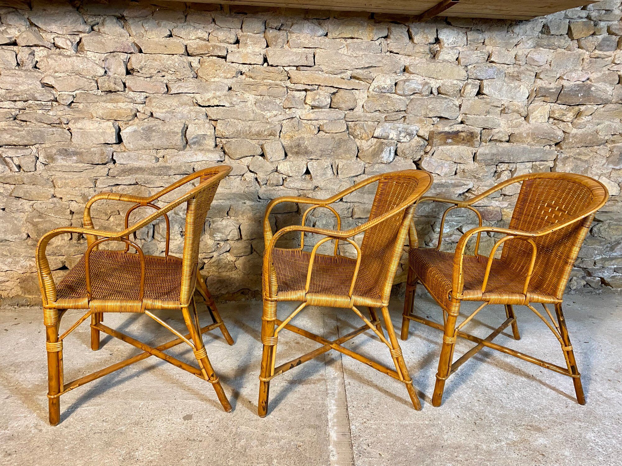 Trio armchairs rattan wicker