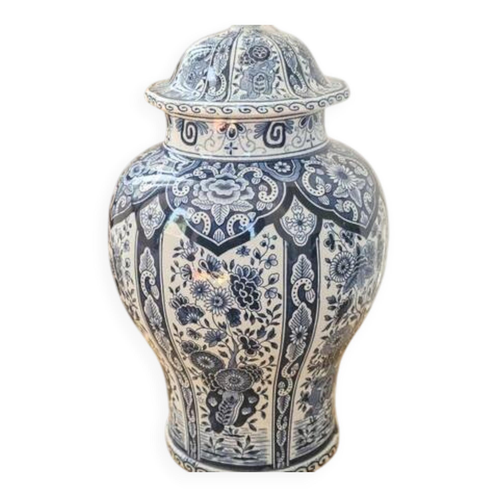 Large covered vase in Delft pottery