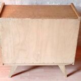 Renovated vintage chest of drawers with compass legs in light gilded wood, 1950-1960