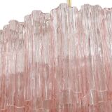 Mid Modern Italian Pink Murano Glass Cascading Suspension Lamp with Brass Frame