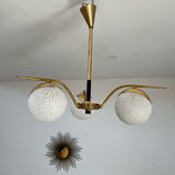 Lot light fixtures and chandeliers design Arlus 50s brass and opaline vintage