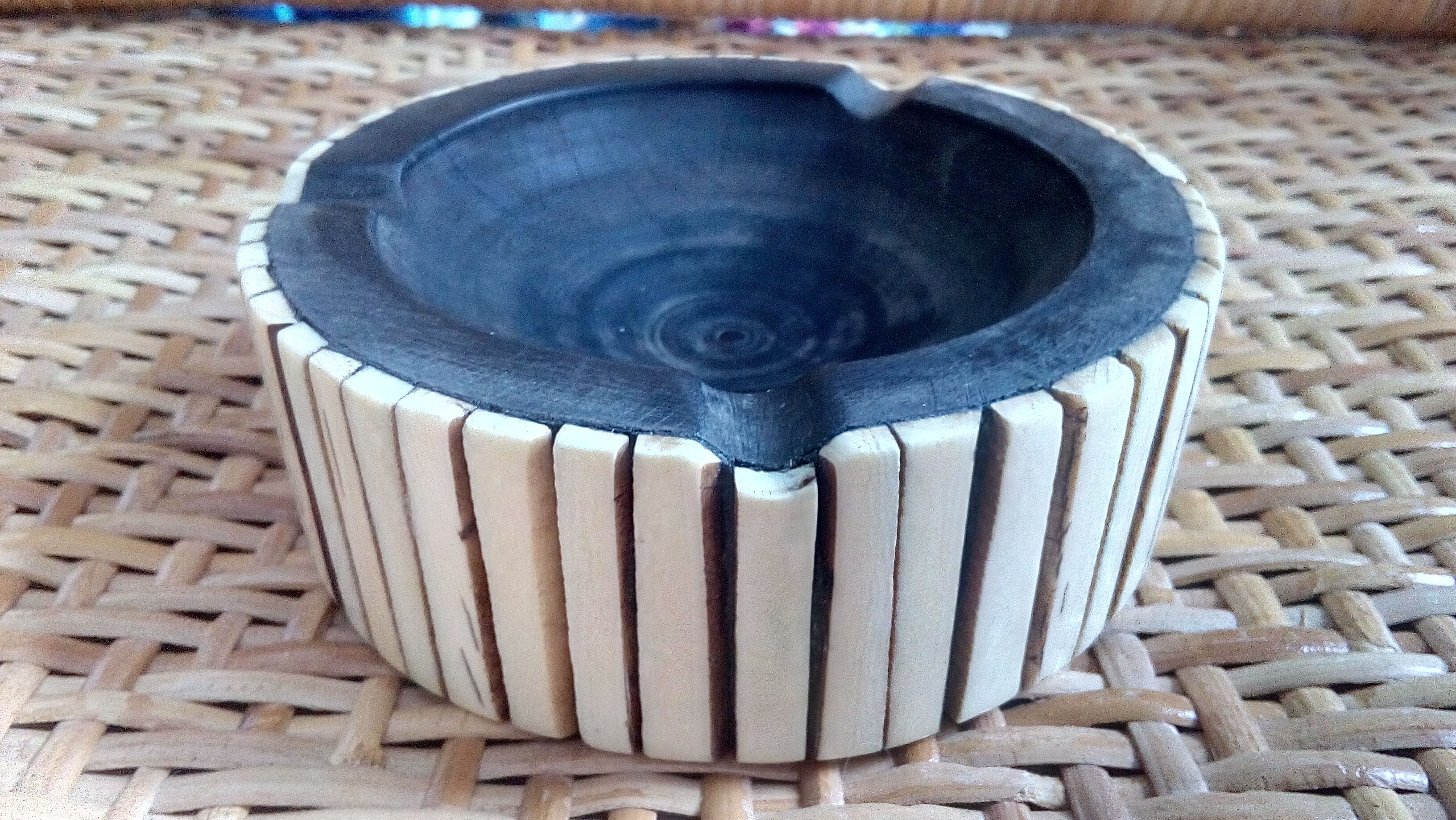 Ethnic ashtray wood and bone