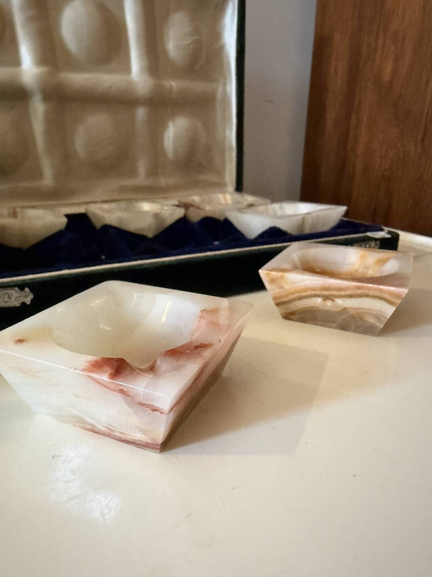 Onyx storage boxes in a velvet box