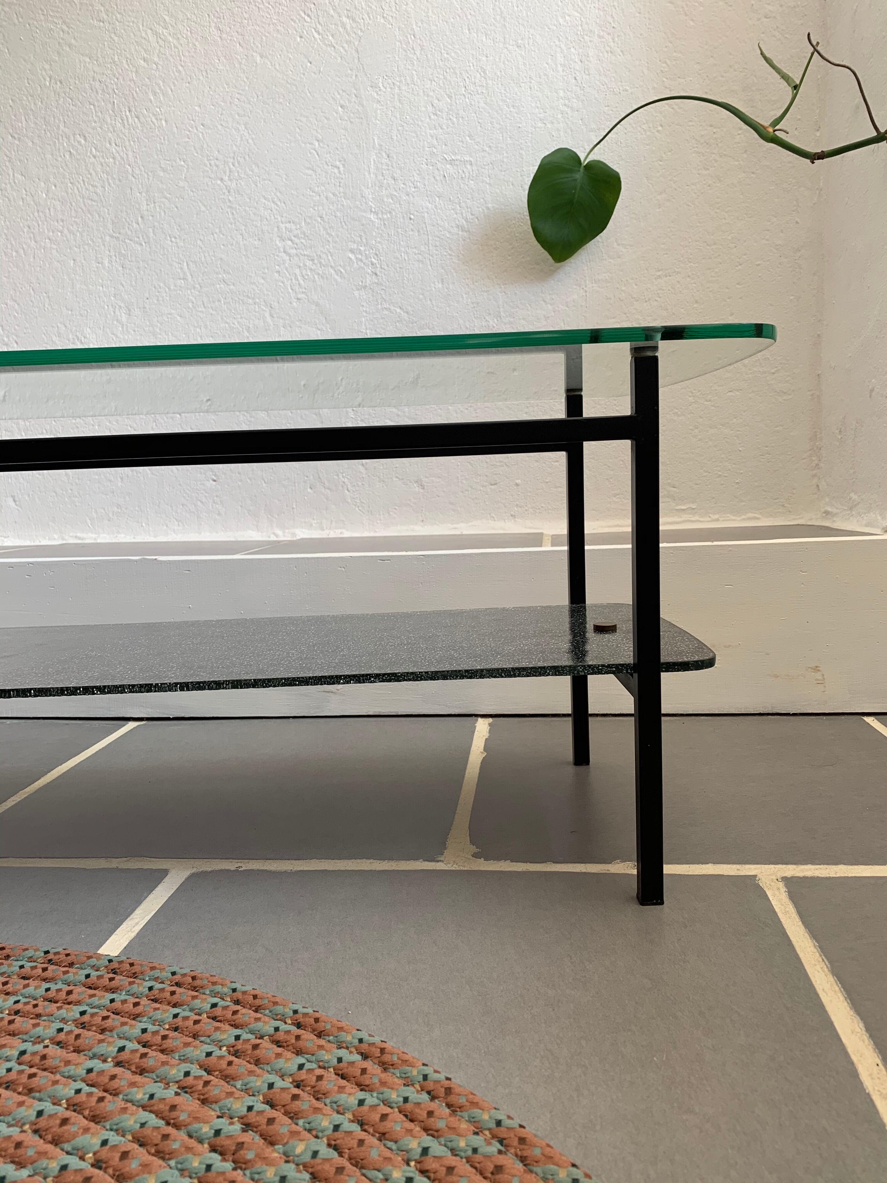 Vintage glass and steel coffee table Years 50