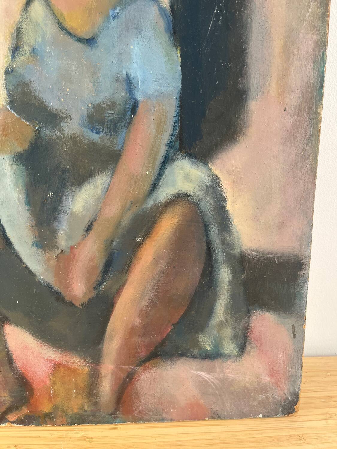 Oil on wood panel, Woman seated