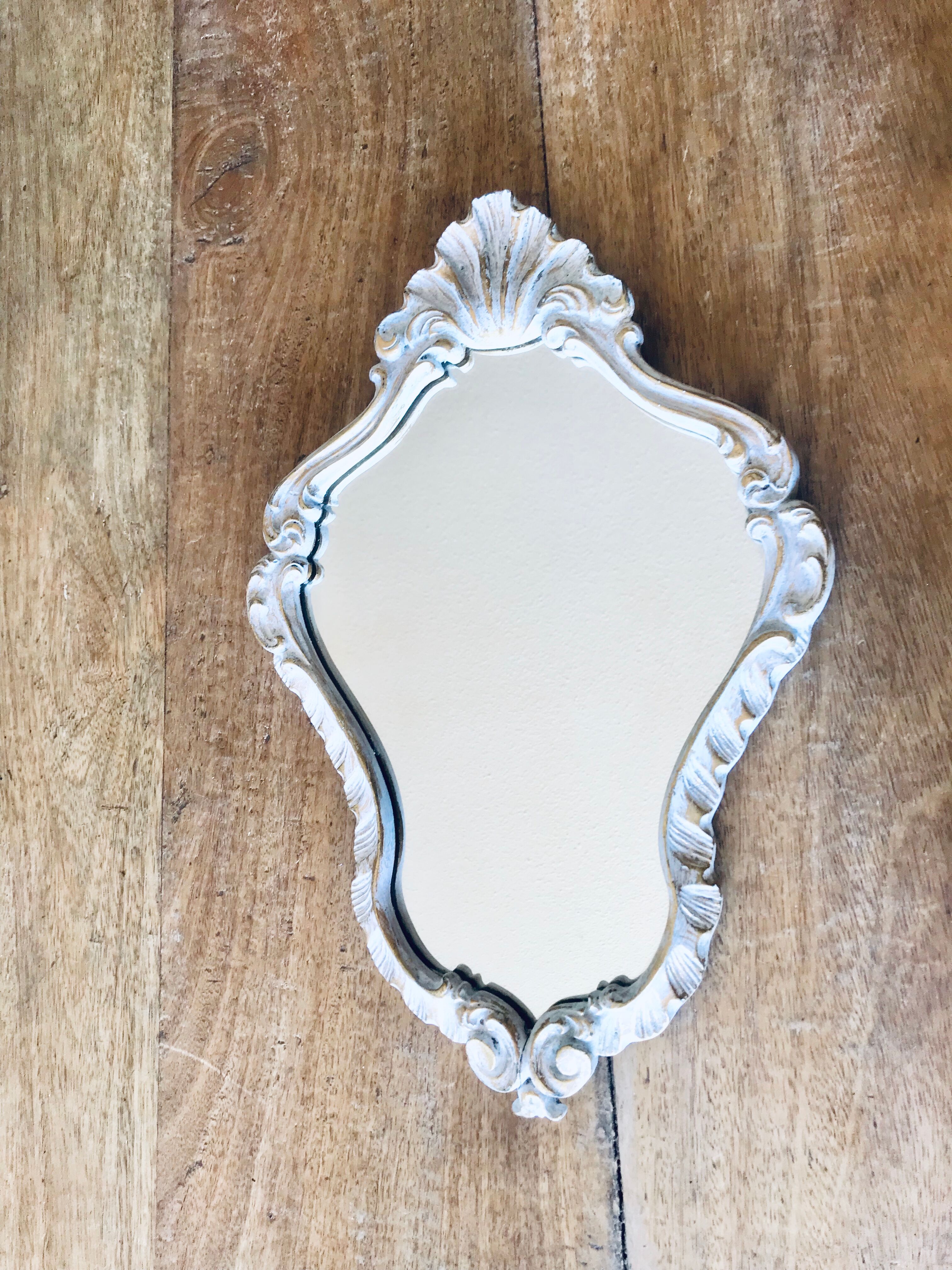 Golden art deco mirror and white patinated 30x45cm