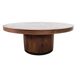 Vintage round wooden coffee table with a copper top.