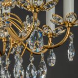 Large flower-shaped chandelier in gilded brass by Palwa, Germany, 1970s.