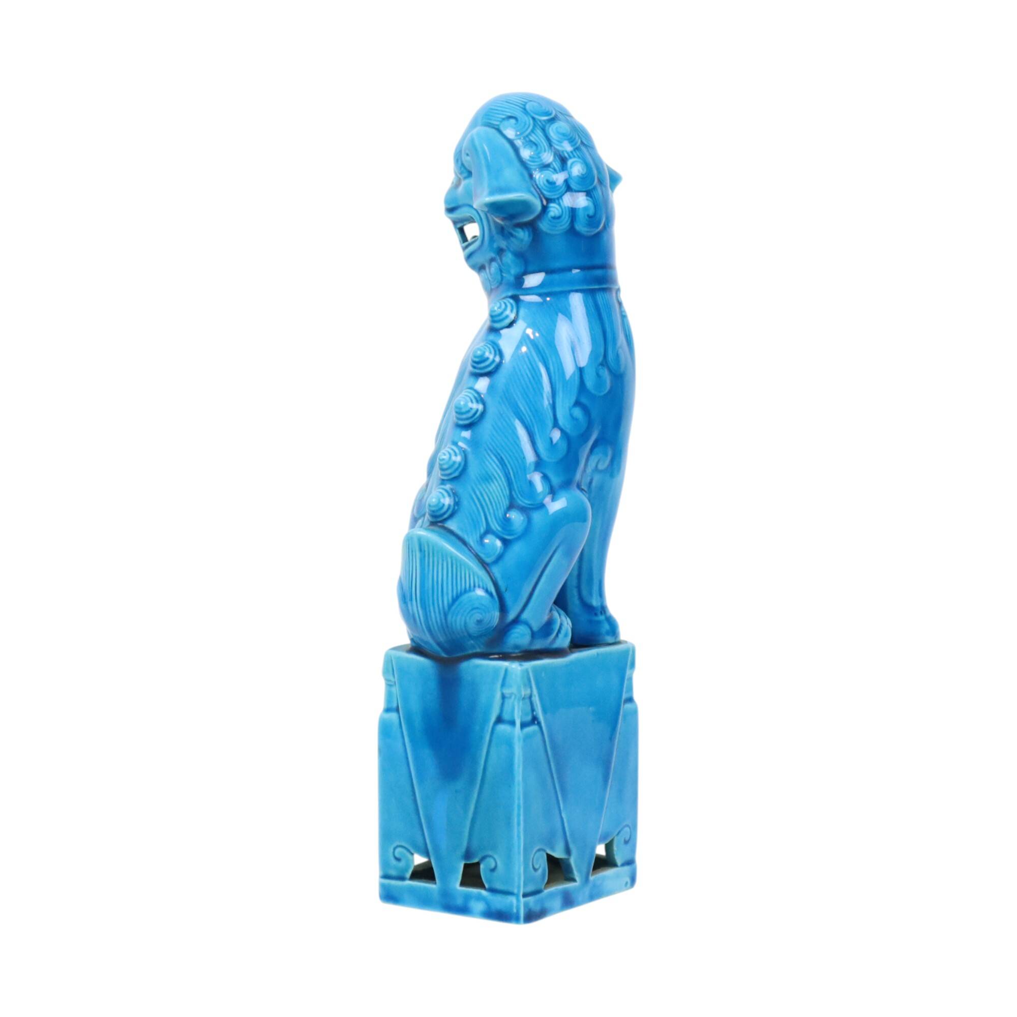Large Foo Dog Temple Lion Blue Glazed Ceramic 32cm