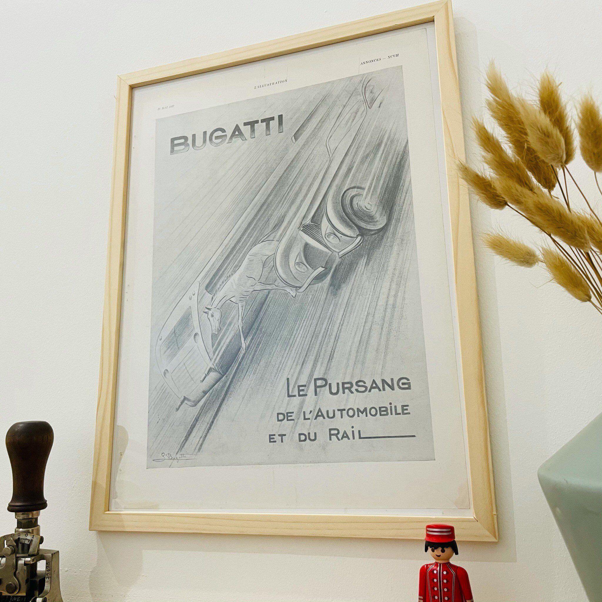 Bugatti car illustration - vintage 1930 - 30x40cm