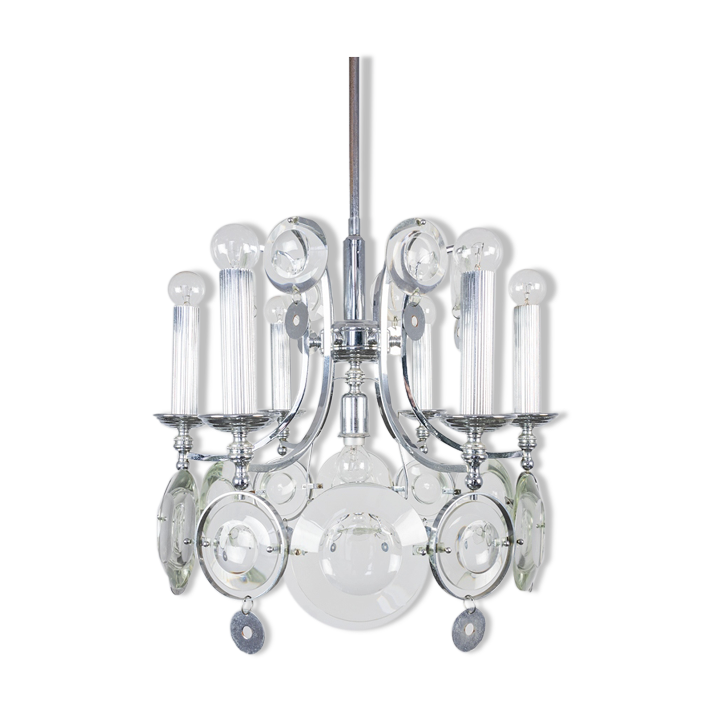 7-light torlasco steel chandelier from the vintage 70s vintage modern