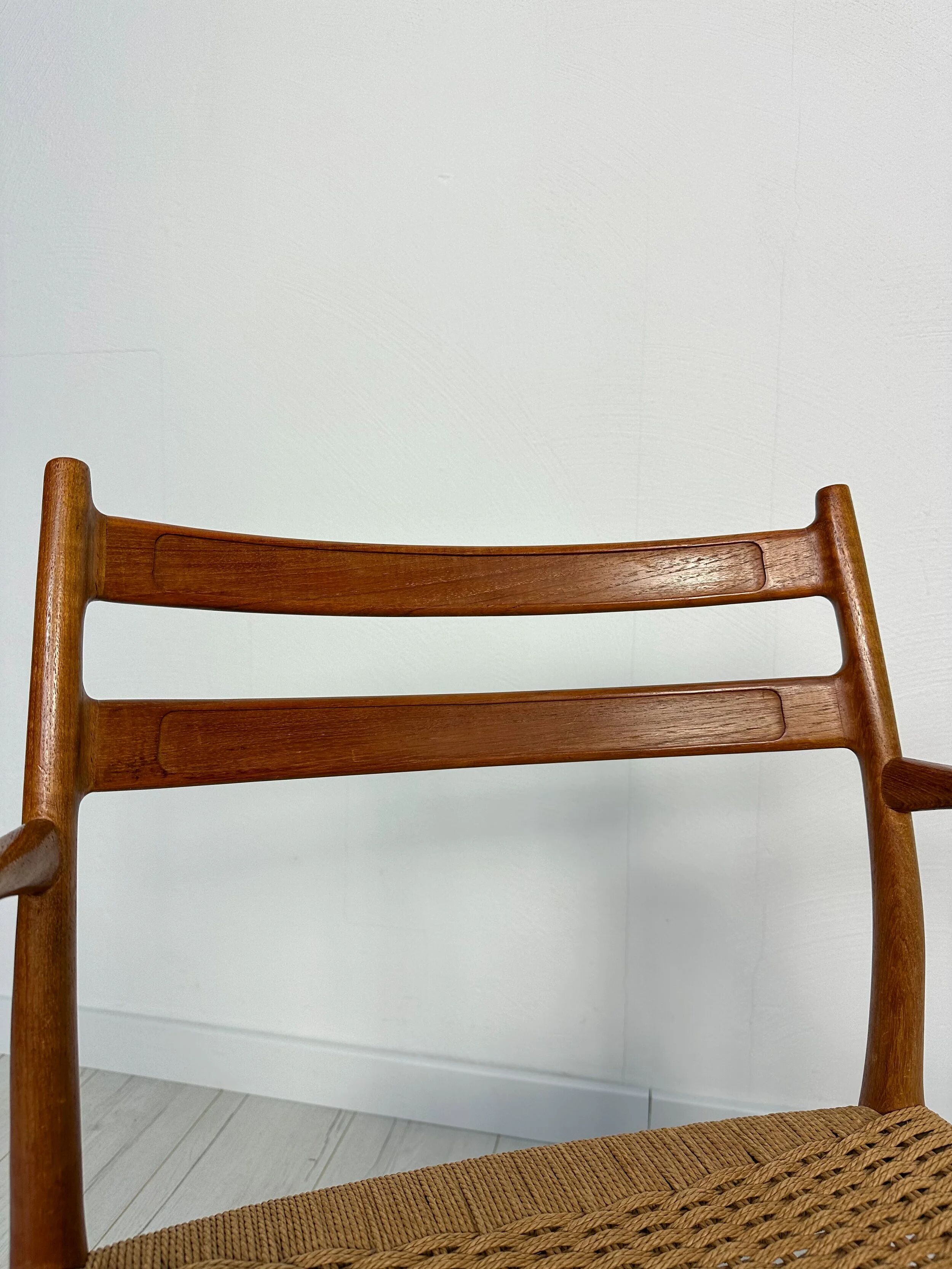 1950s Danish GS700 teak & papercord dining armchair by Arne Wahl Iversen for Glyngøre Stolefabrik