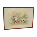 Numbered watercolor lithograph painting "the cane harvest"