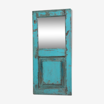 Miroir vert ancienne fenêtre recyclée vieux teck 46x100cm