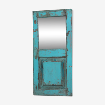 Old green mirror window recycled old teak 46x100cm