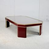 Coffee table Eric Maville glass brass plexiglass wood France, 70s. Small scratches. small