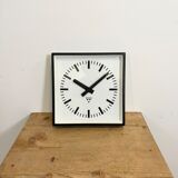 Black Industrial Square Wall Clock from Pragotron, 1970s