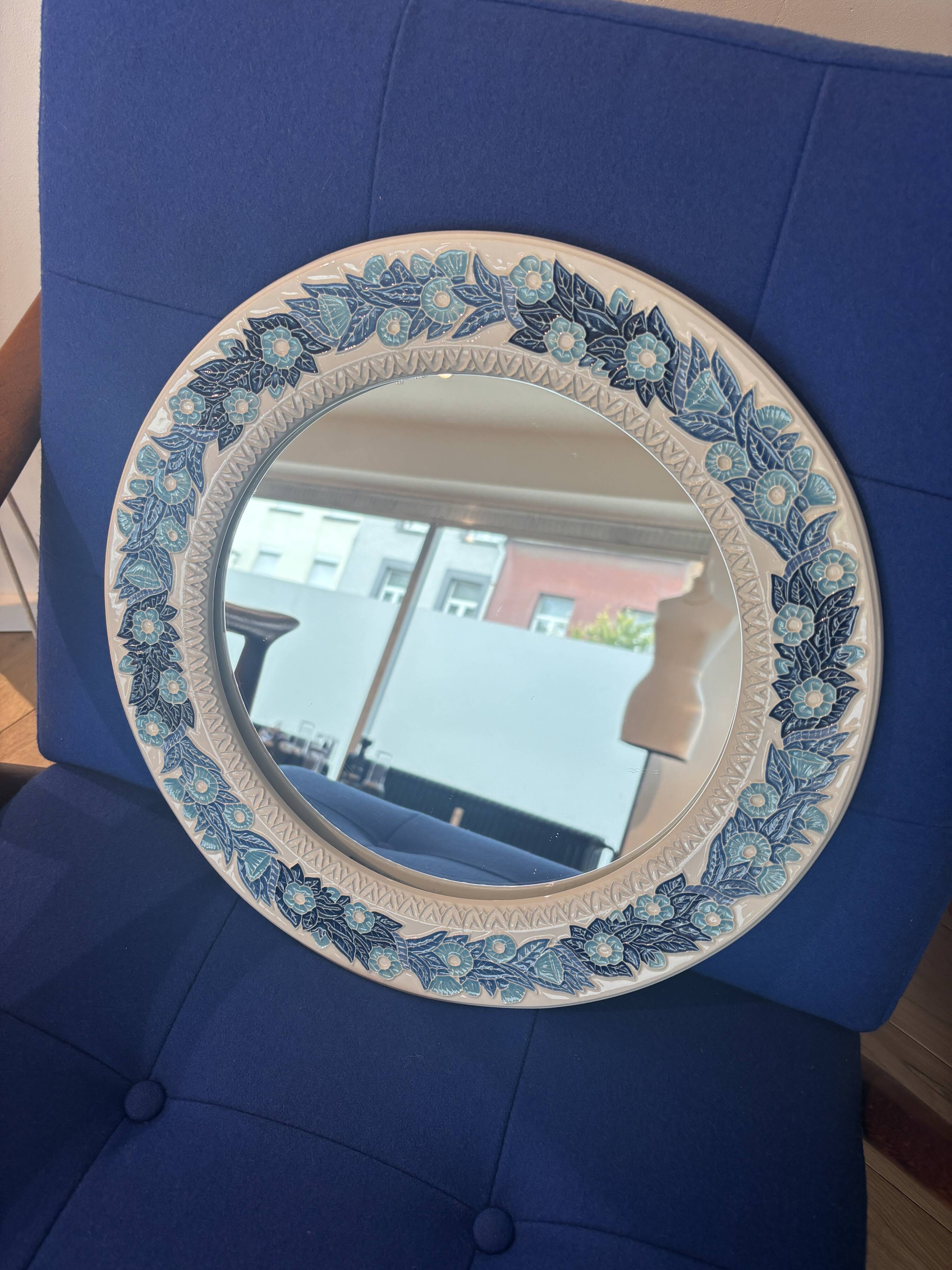 Handmade floral ceramic mirror