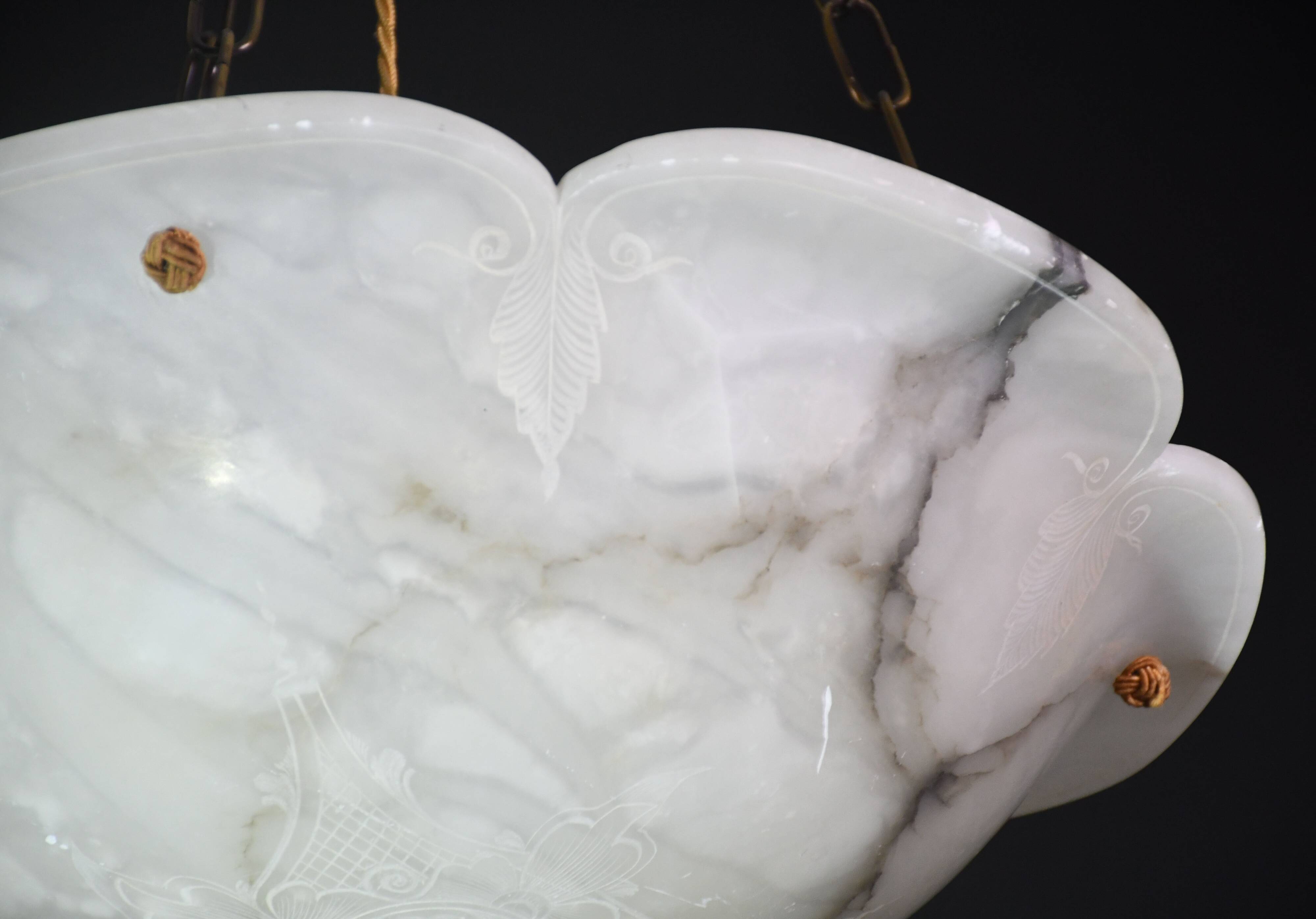 Great design extra large size Art Deco white alabaster chandelier, 1950s