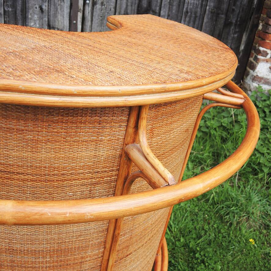 Old Rattan Bar with 2 Matching Stools
