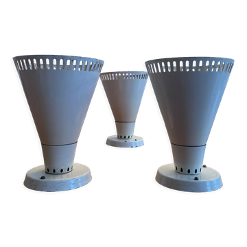 Suite of 3 wall lamps, vintage, white lacquered metal, lita 1970 france