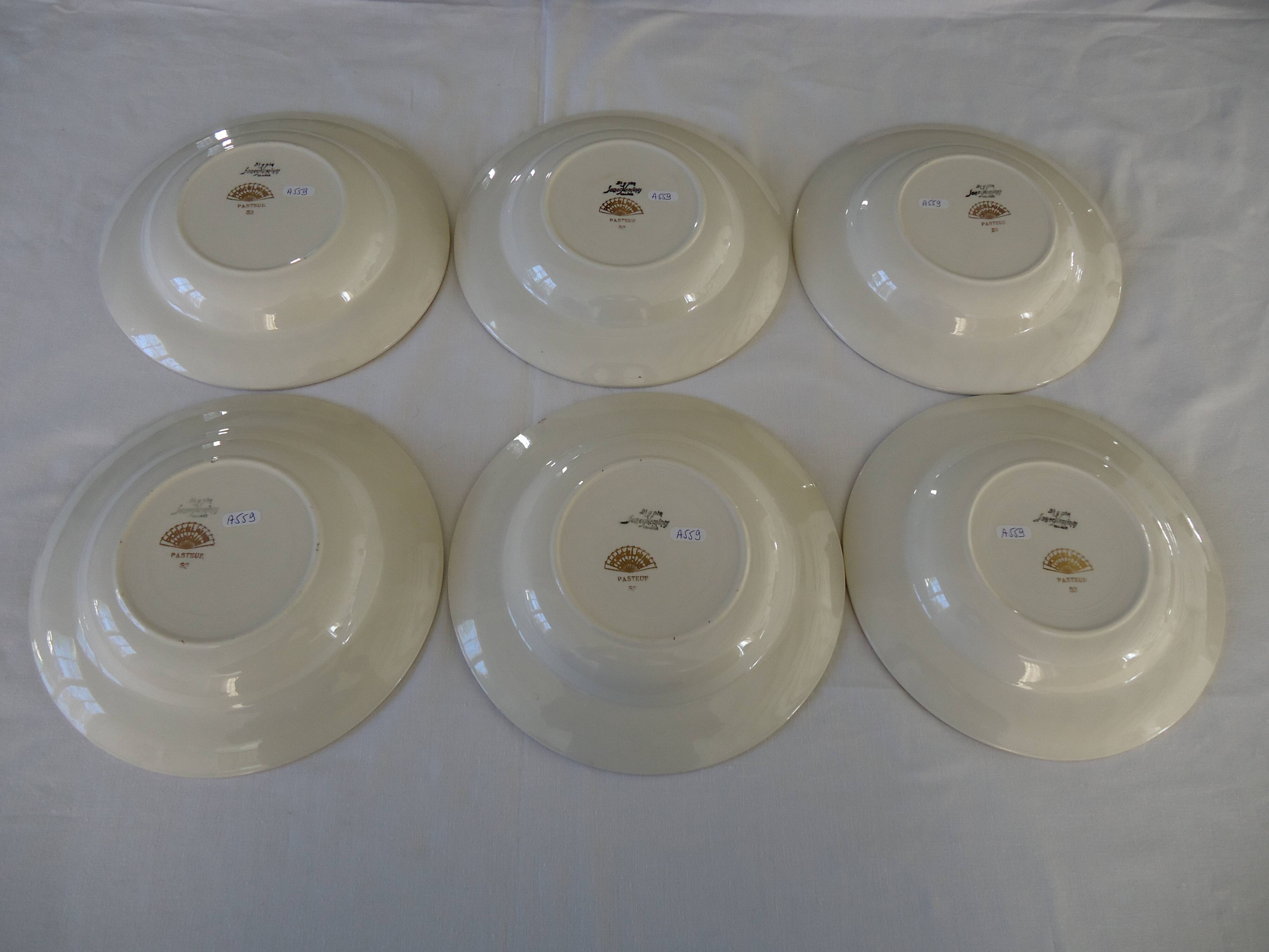 Deep plates, opaque porcelain, Digoin Sarreguemines, PASTEUR pattern