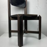Set of 4 architectural brutalist dining chairs in beech wood, 1970s